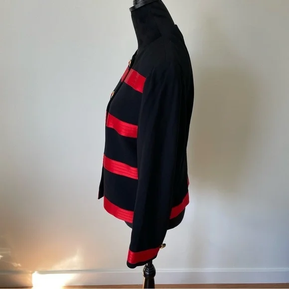 Louis Feraud Black Red Striped Wool Blend Jewel Button Evening Jacket EUC Sz 10
